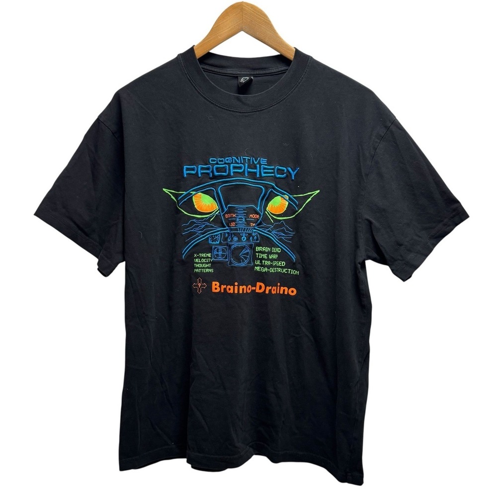 Brain Dead Mens Sz Medium Cognitive Prophecy Embroidered Black Crewneclk T-Shirt